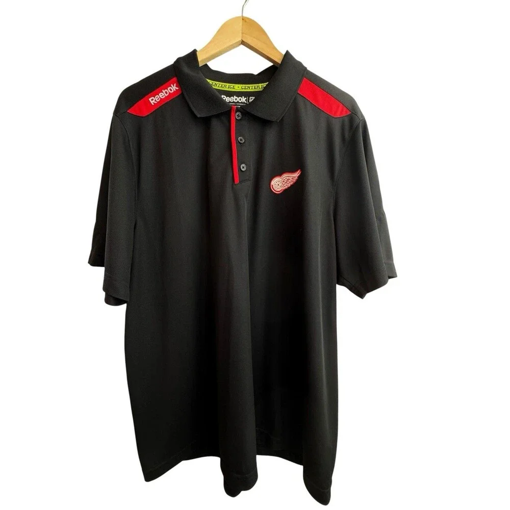 Reebok Center Ice Detroit Red Wings NHL Black Performance Polo Shirt Men’s XL